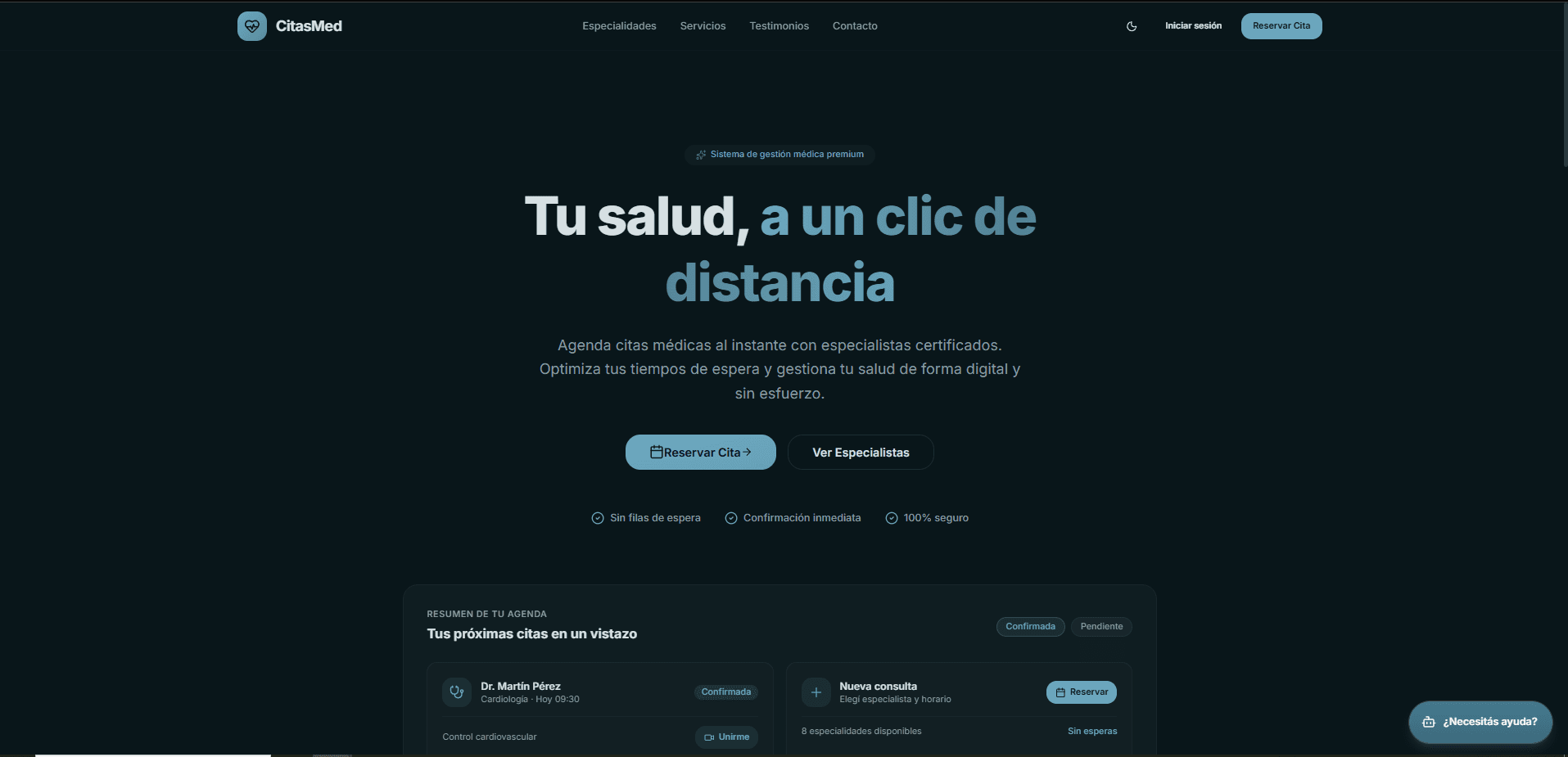 Captura de la interfaz principal de CitasMed
